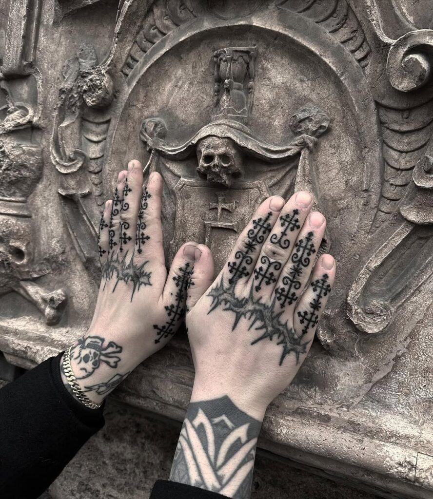 Gothic Ornaments Inked On Both Hands