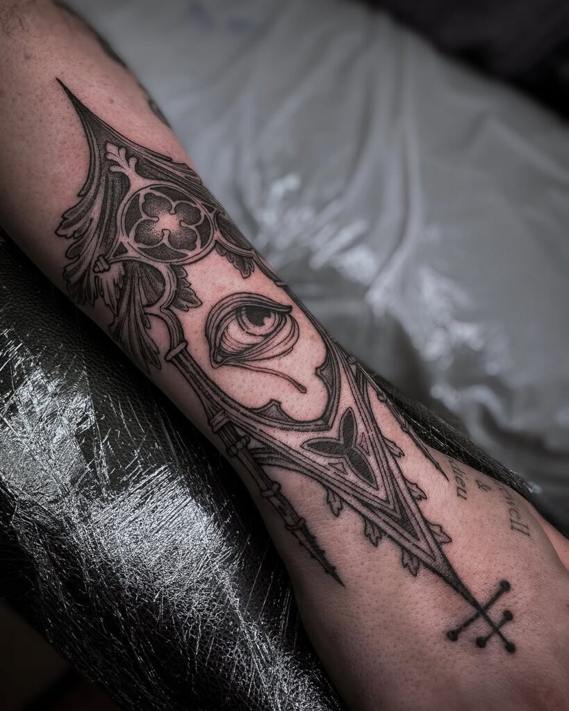 Gothic Ornament And Eye Tattoo