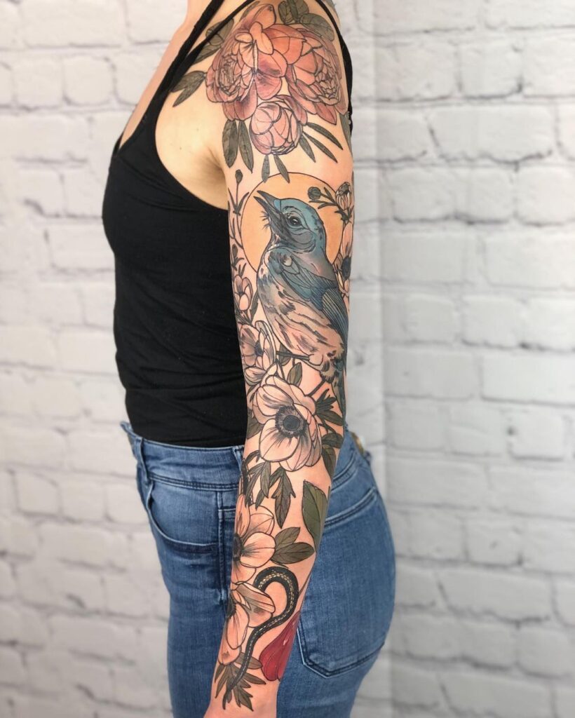 Beautiful Botanical Full-Sleeve Tattoo