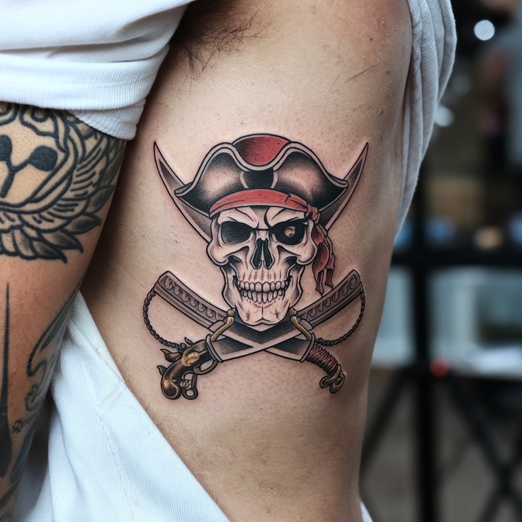 Pirate Skull Rib Tattoo