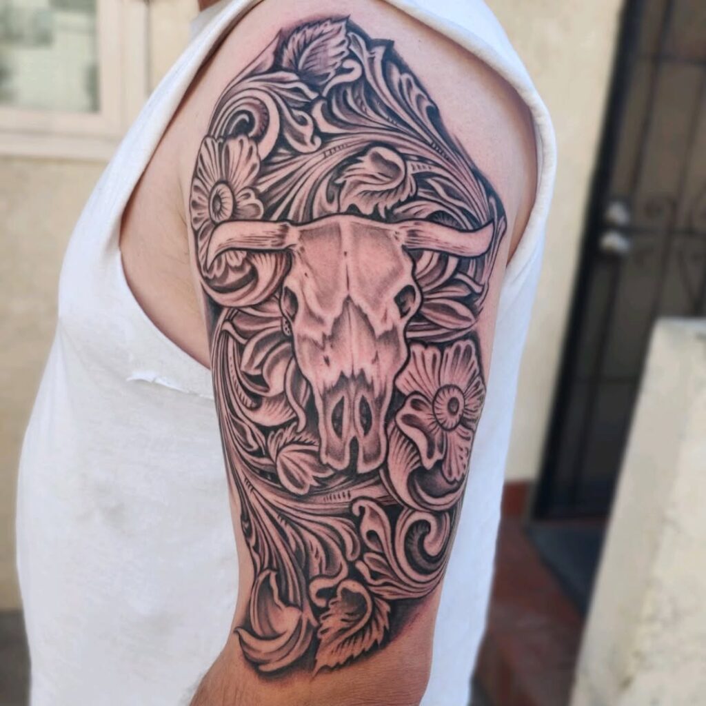Leatherwork Bull Skull Tattoo