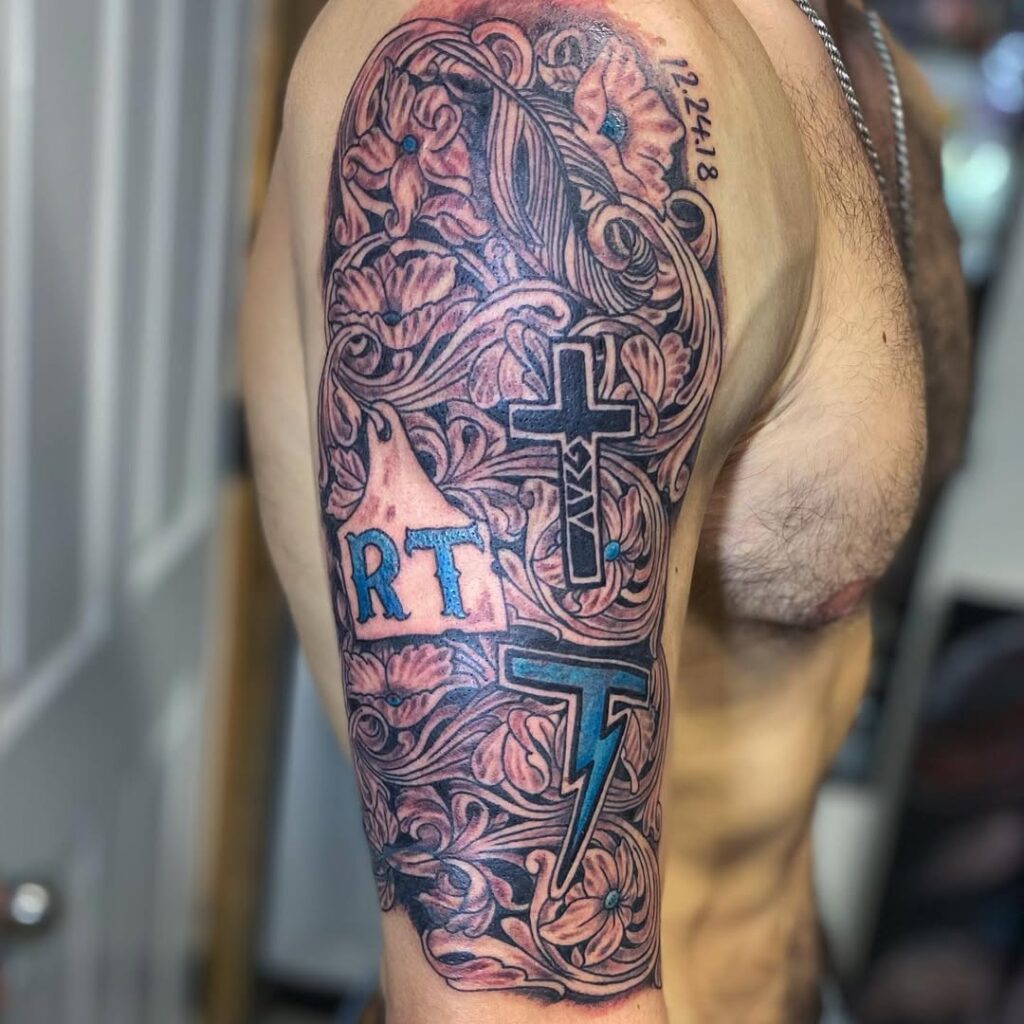 Leatherwork Upper Arm Sleeve Tattoo