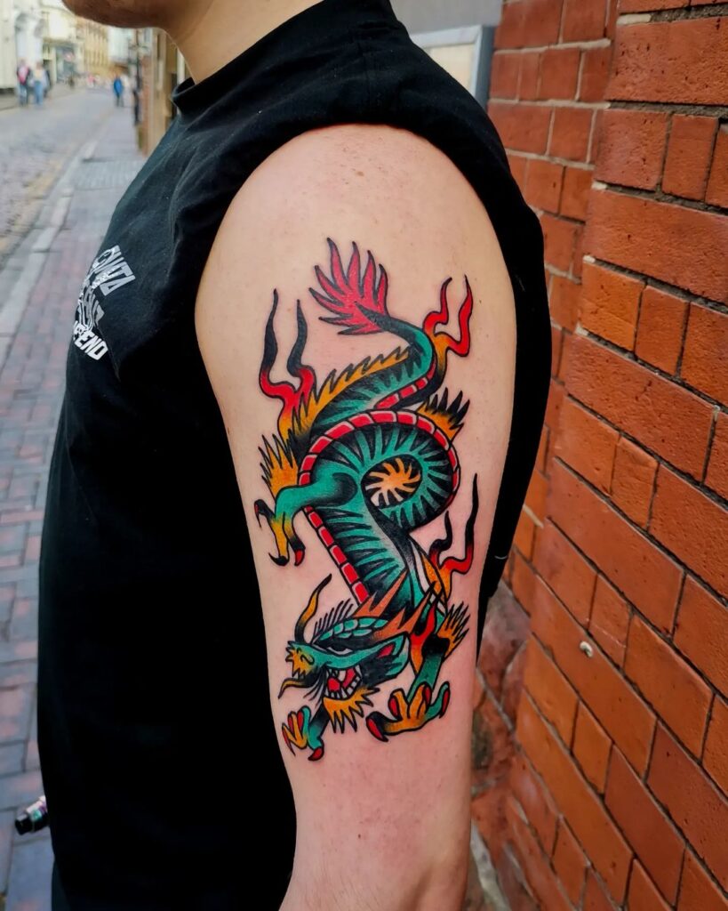 American Traditional Dragon Tattoo