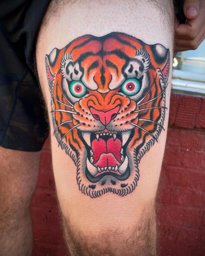 American Traditional Tiger Tattoo