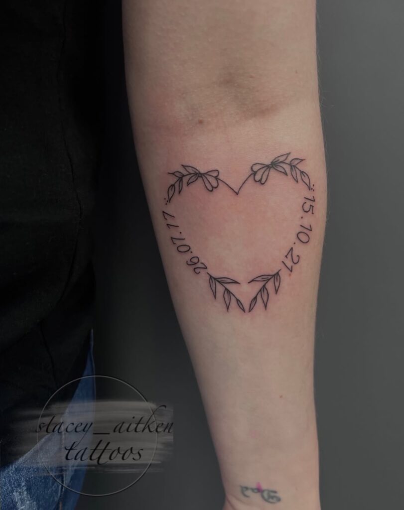 Birthdate Floral Heart Tattoo