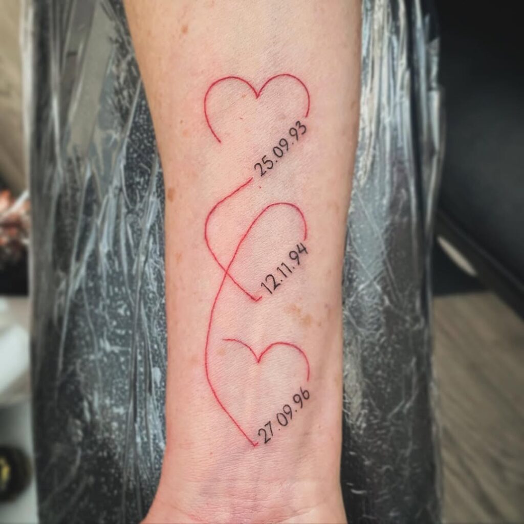 Birthdates In Connected Hearts Tattoo