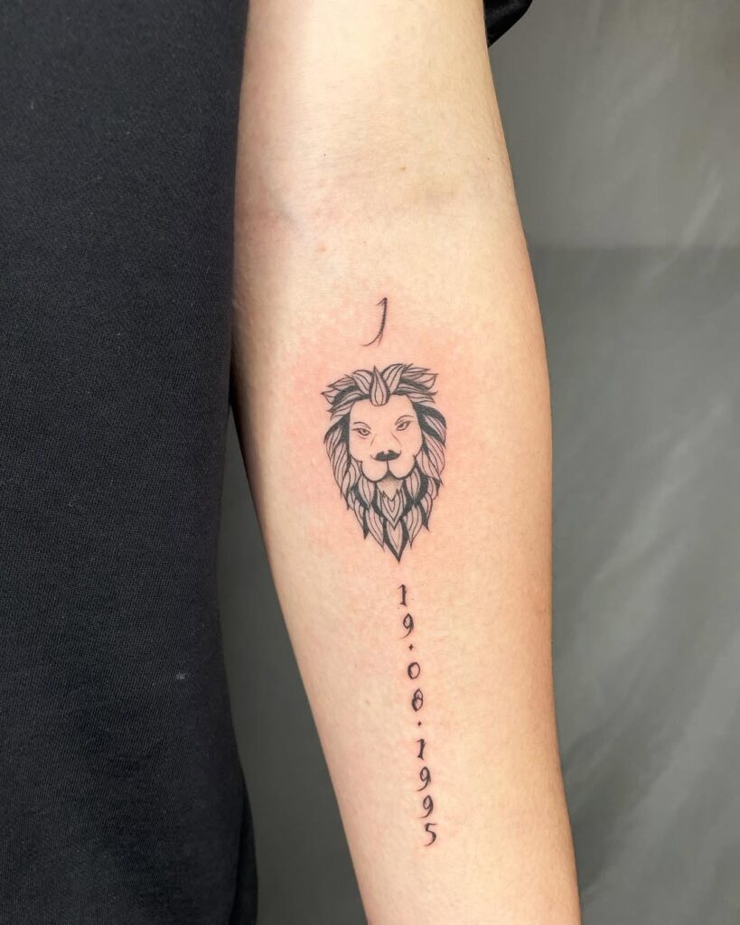 Birthdate And Lion Tattoo
