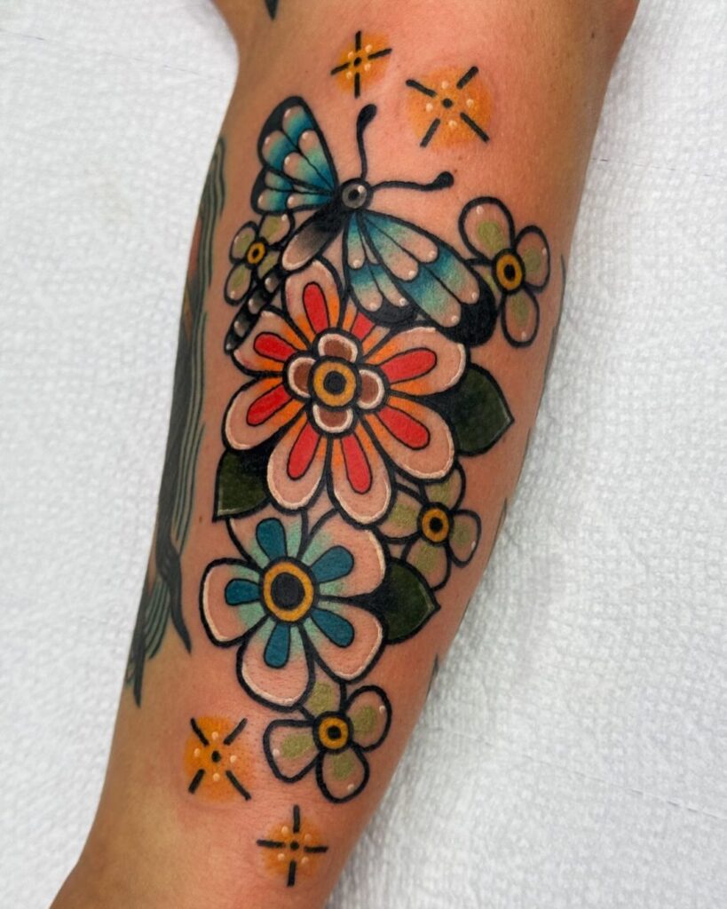 American Traditional Florals Tattoo