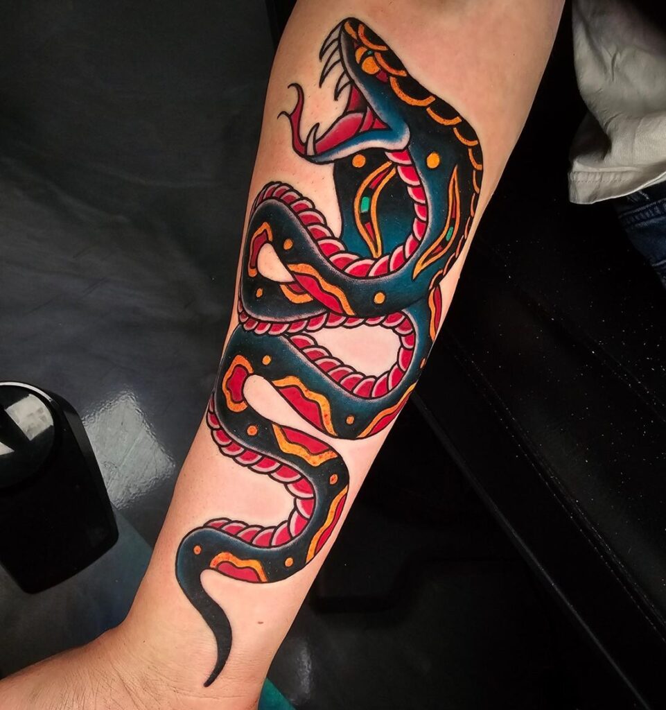 American Traditional Snake Tattoo