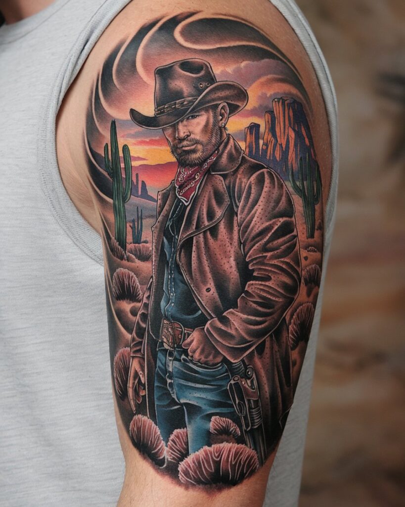 Cowboy Half-Sleeve Tattoo