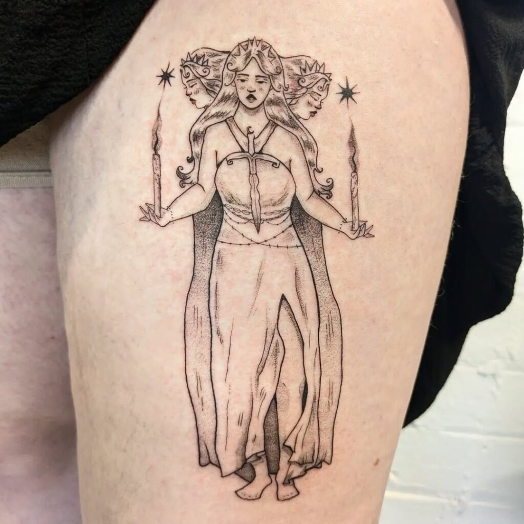 Hekate Holding Candles Tattoo