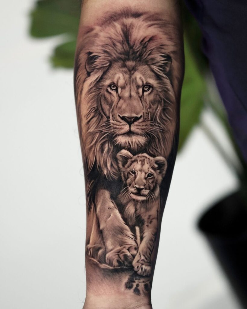Lion And His Cub Tattoo