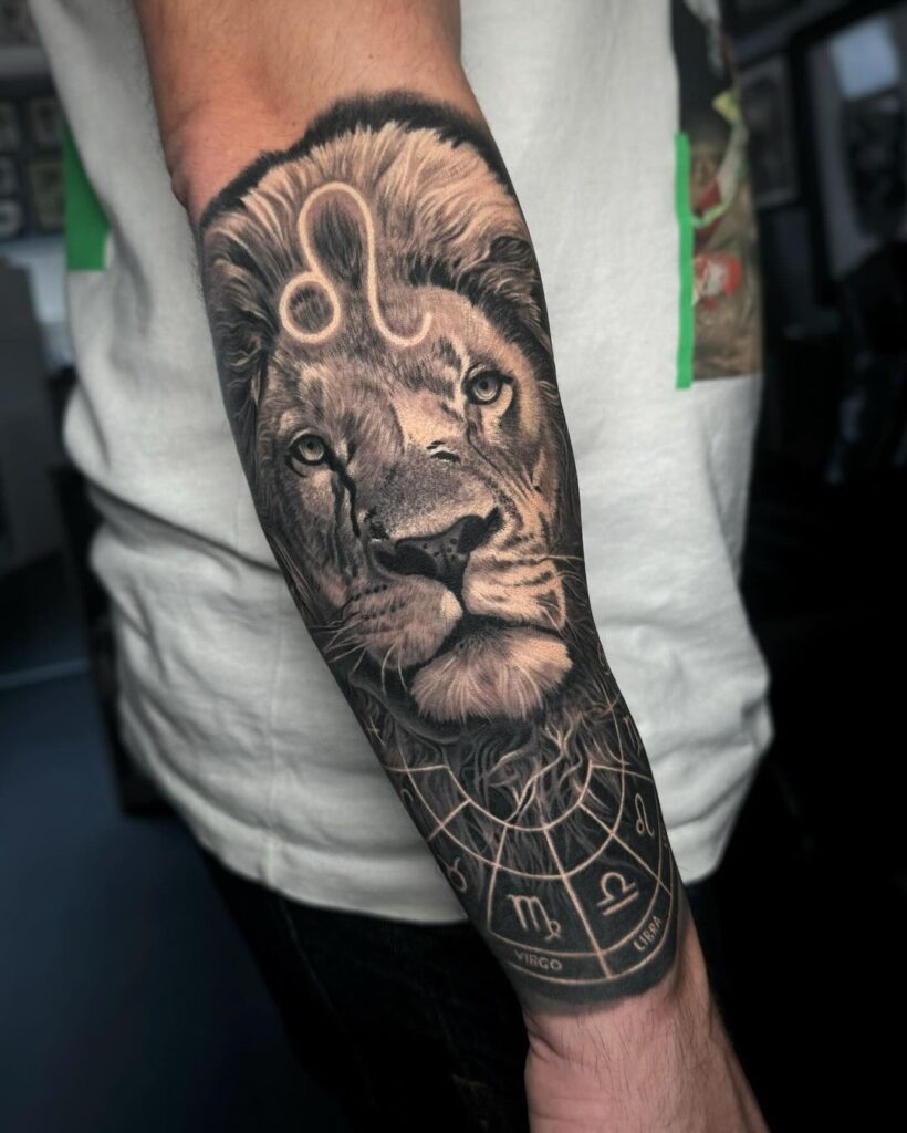 Lion And Zodiac Tattoo