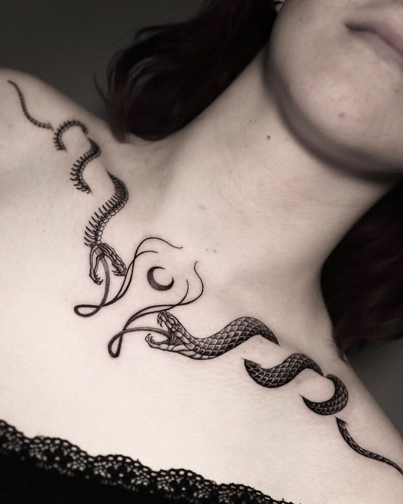 Snakes Collarbone Tattoo