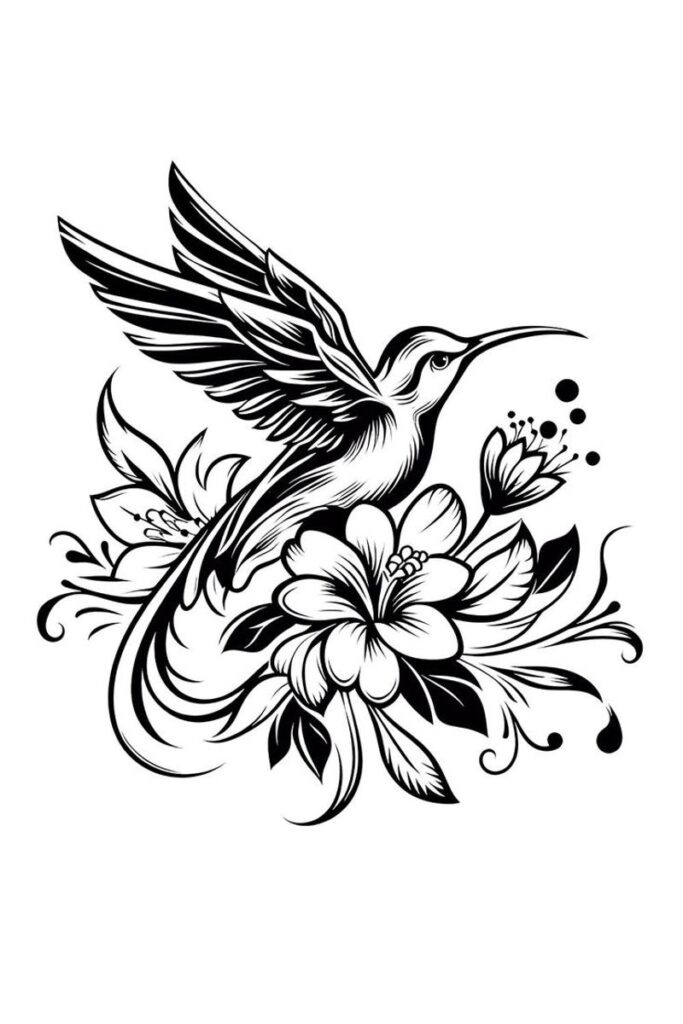 Hummingbird Tattoo Stencil