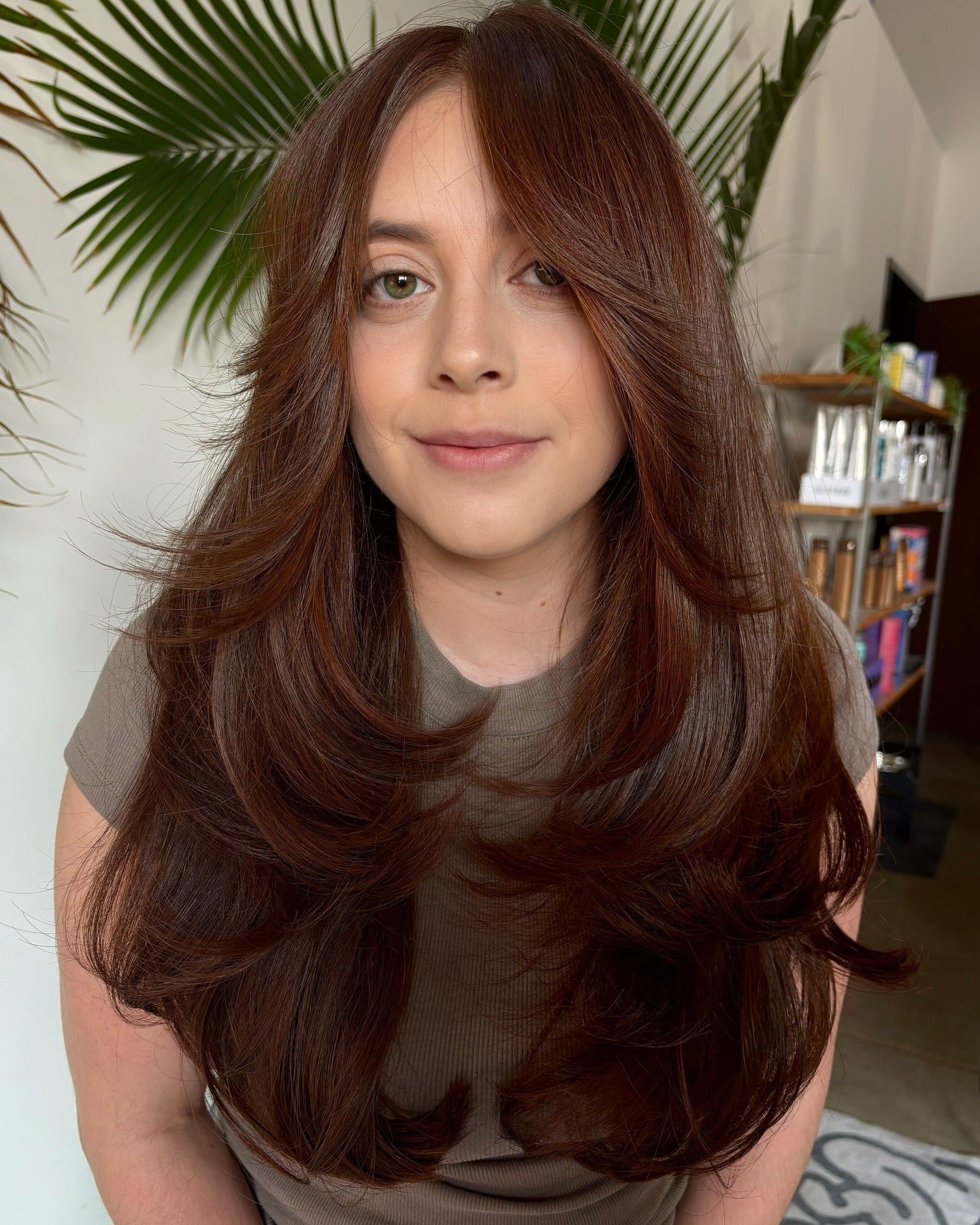 13. Deep Auburn Butterfly Layers with Blowout Bounce (Butterfly Haircut for Women)