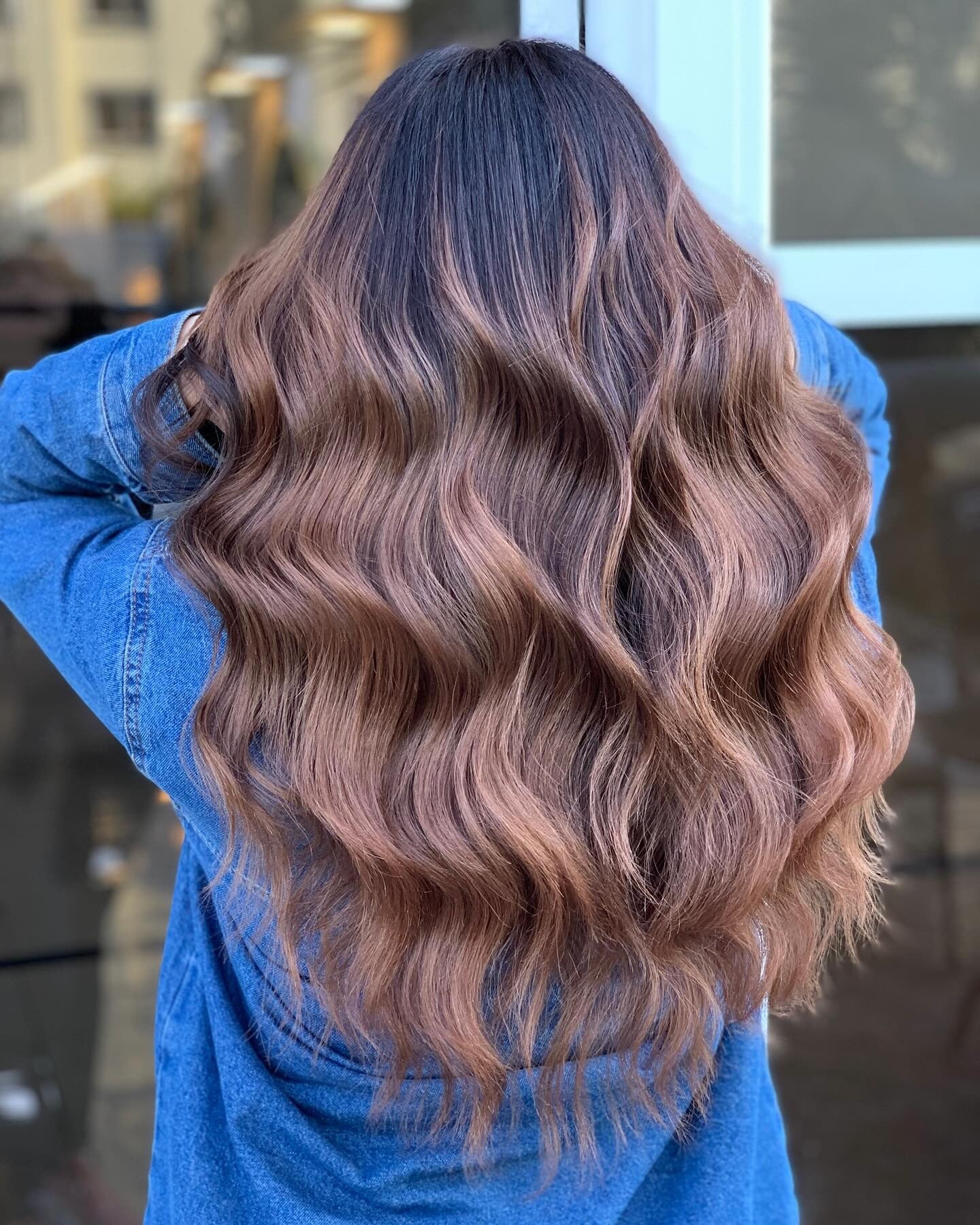 11. Long Waves with Rose Brown Blend (Blonde Brown Hair Color)