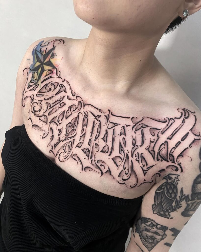 Stylish Chest Tattoo Lettering