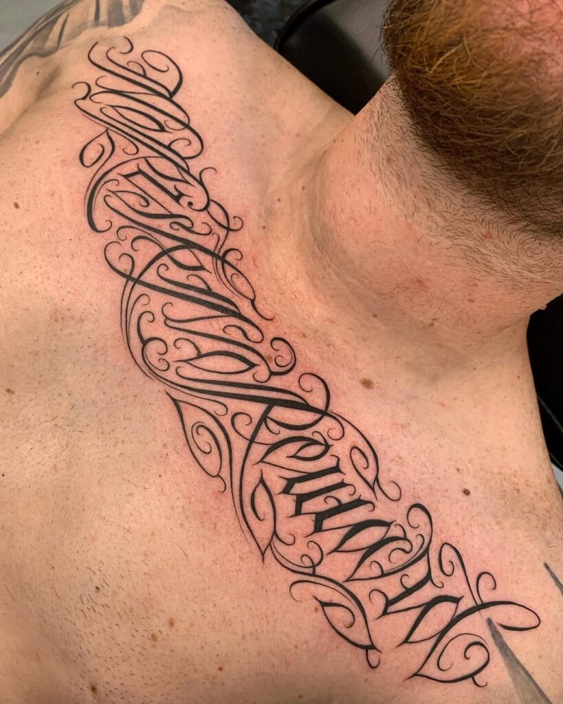 Freehand Calligraphy Chest Tattoo