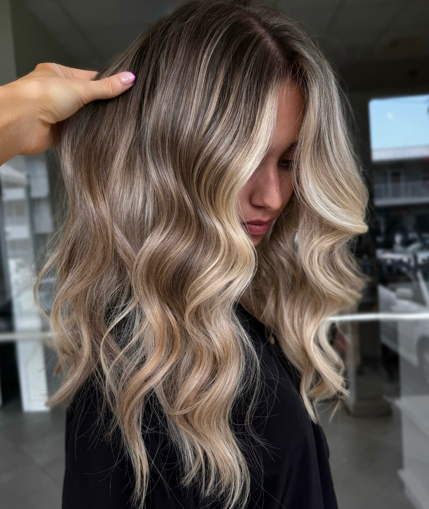 1. Dimensional Vanilla Blonde Waves (Dark Blonde Hair Color with Highlights)