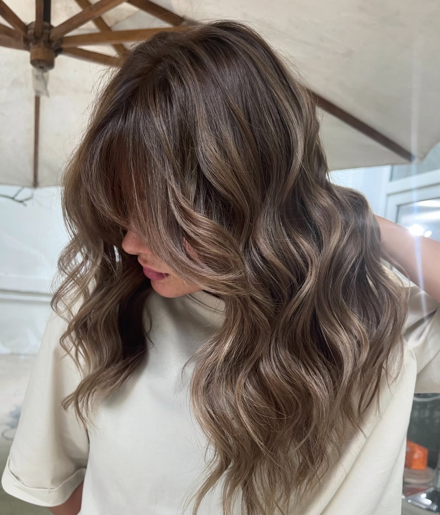 4. Mink Brown Soft Waves with Shadow Root (Dark Blonde Hair Color with Highlights)