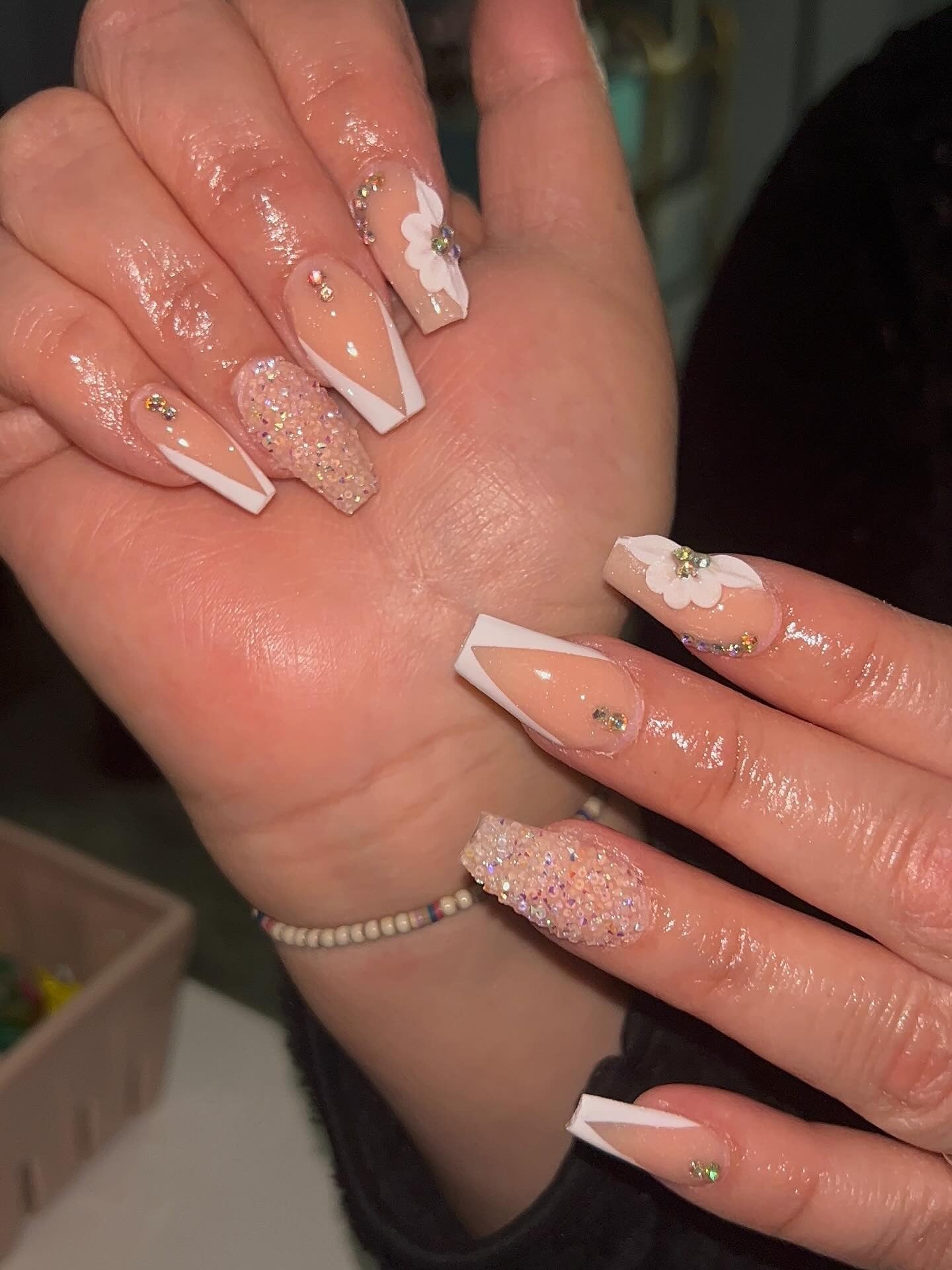 8. Classic French Glitter Accent Coffin Nails (Coffin Nail Ideas)