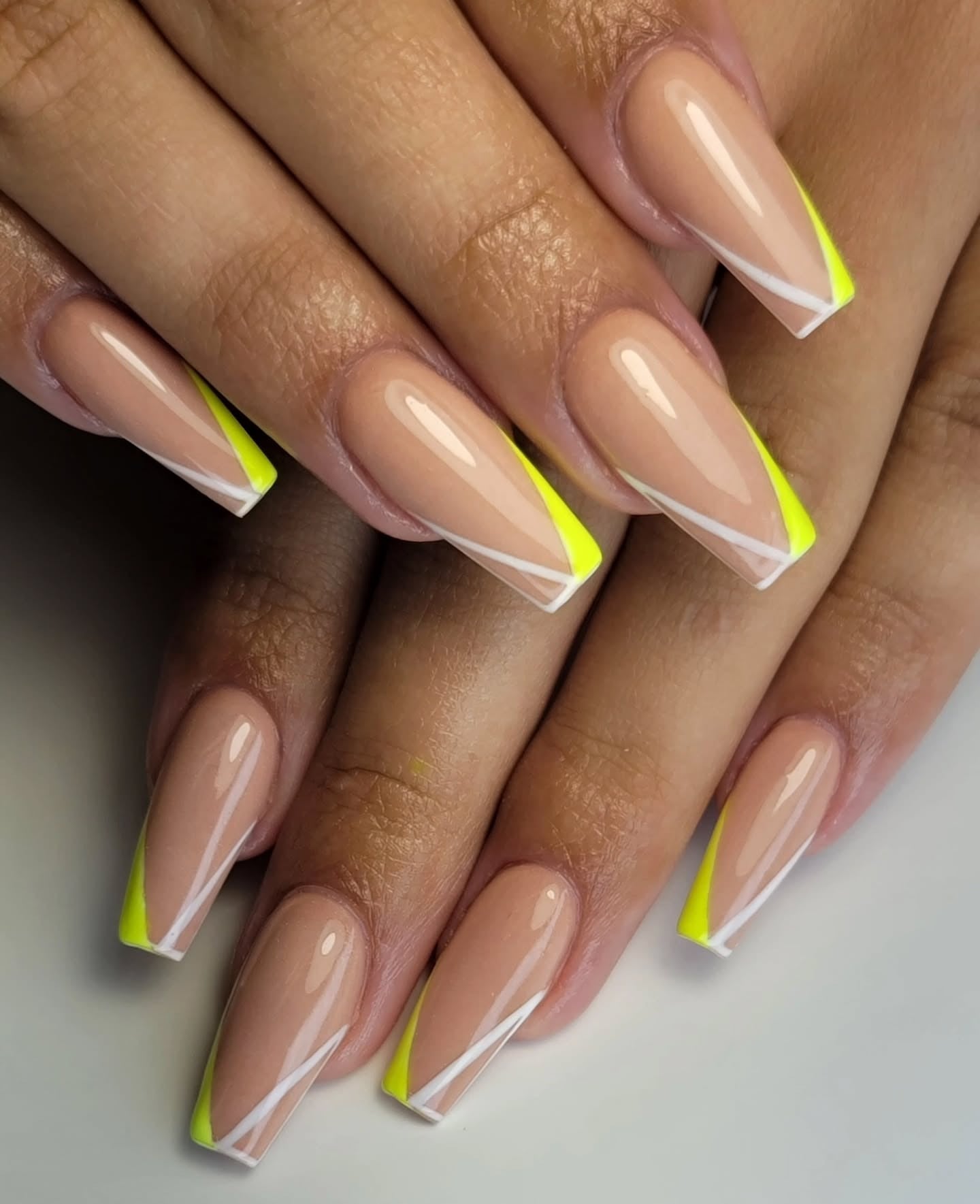 9. Citrus Pop Angled French Coffin Nails (Coffin Nail Ideas)