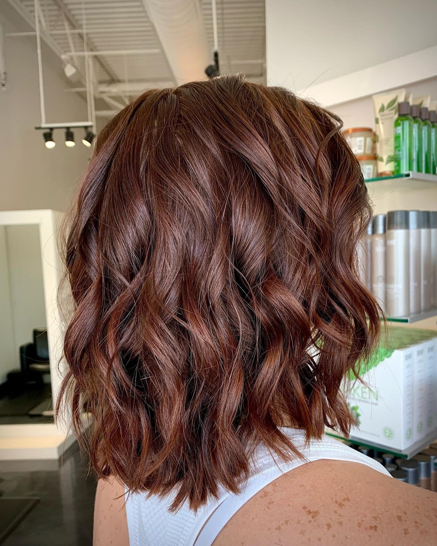 13. Textured Lob in Deep Auburn (Dark Auburn Hair Color)
