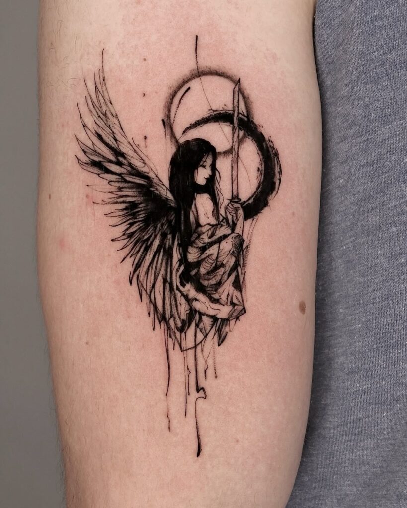 Angel And The Moon Tattoo