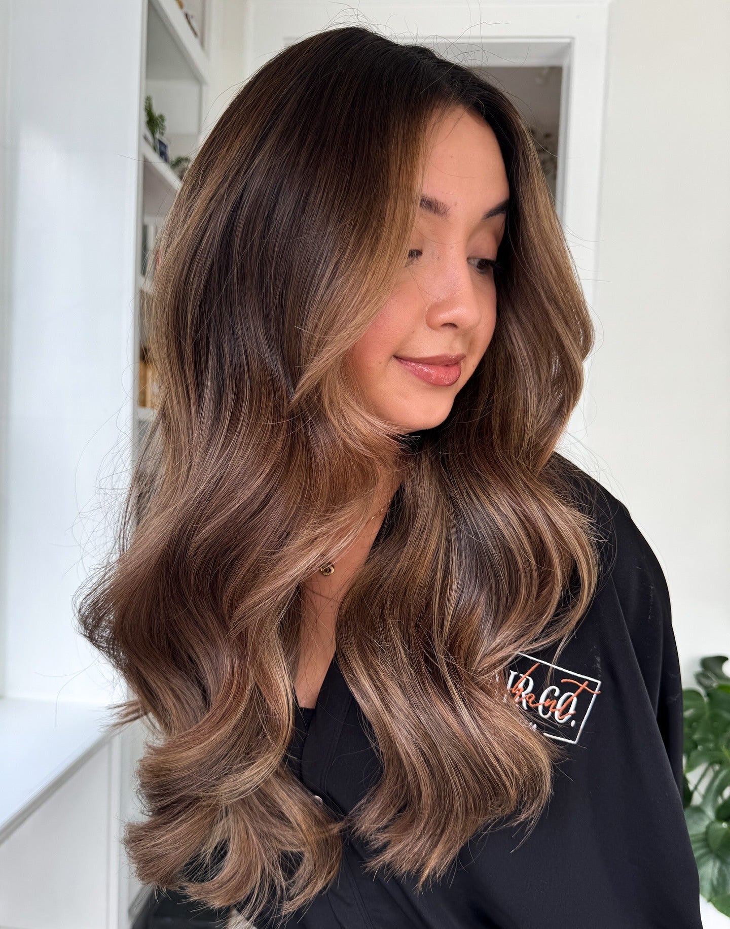 13. Soft Chocolate Melt with Peachy Beige Ends (Balayage Dark Brown Hair Color)