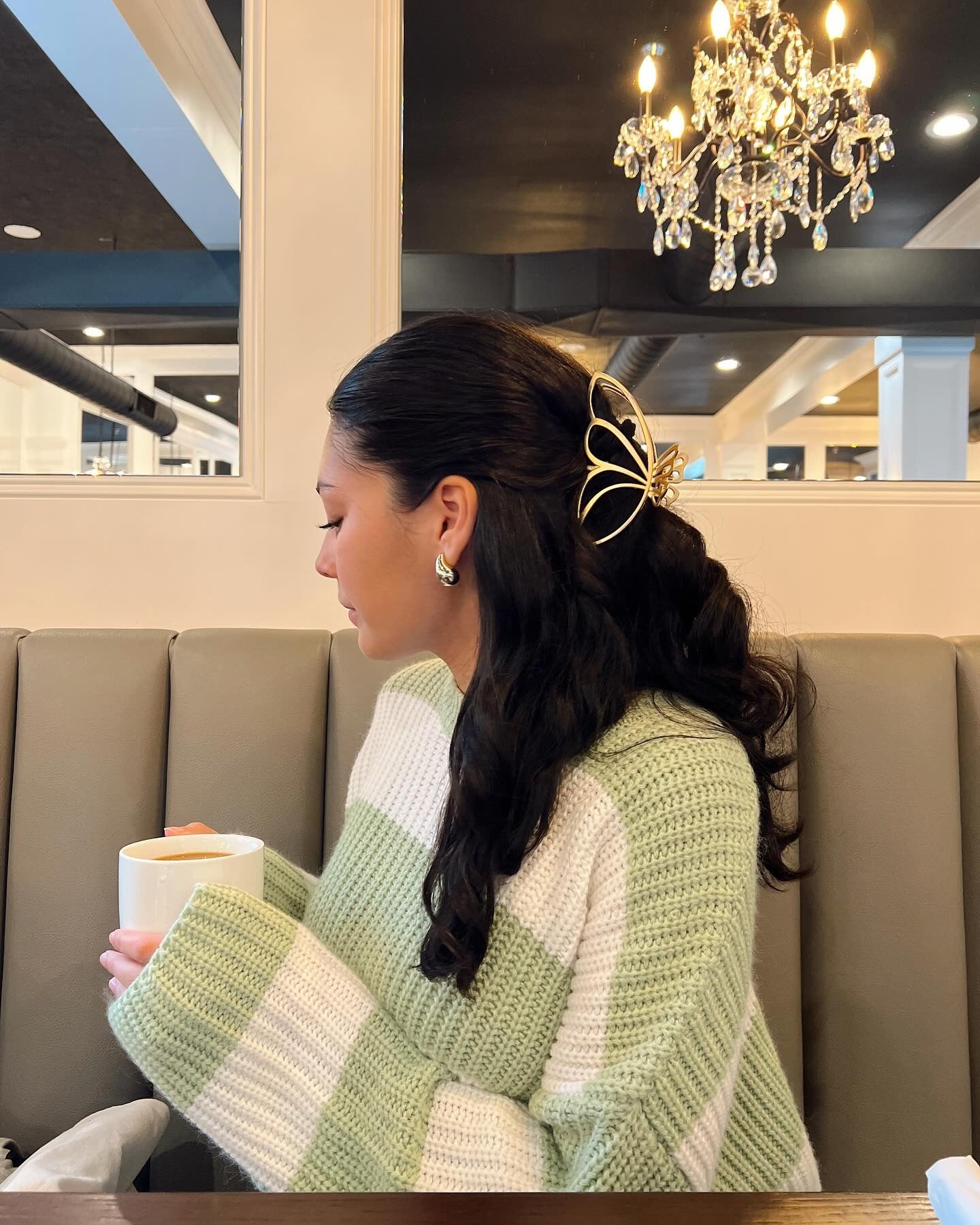 4. Defined Half-Up with Gold Butterfly Clip (Claw Clip Hairstyles)