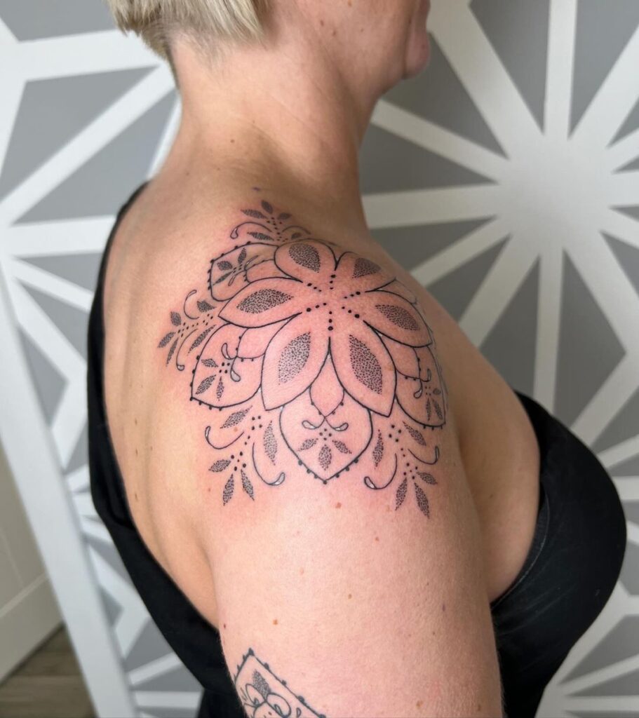 Feminine Mandala Shoulder Tattoo