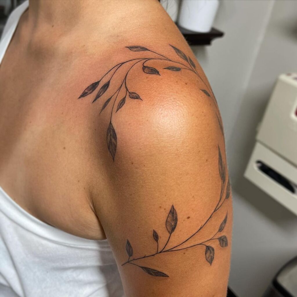 Feminine Leaf Shoulder Wrap Tattoo