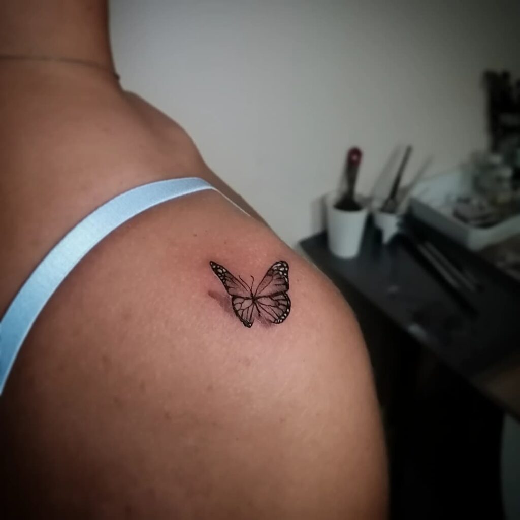 Feminine 3D Butterfly Shoulder Tattoo