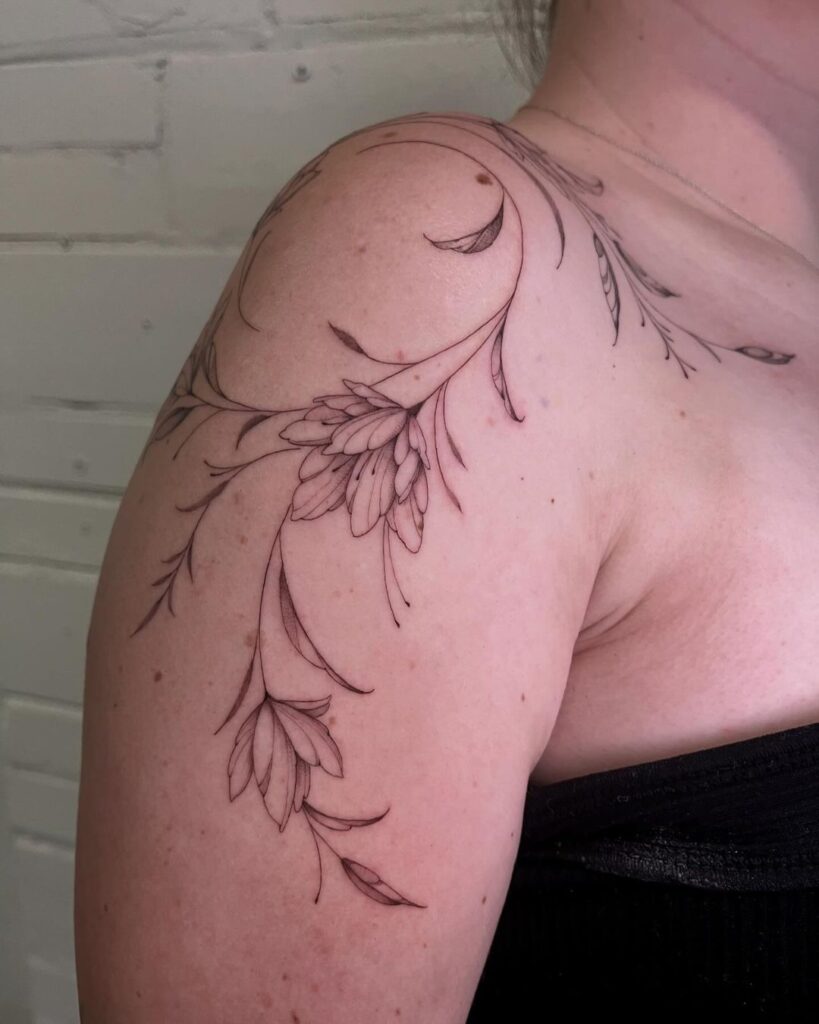 Feminine Floral Shoulder Tattoo