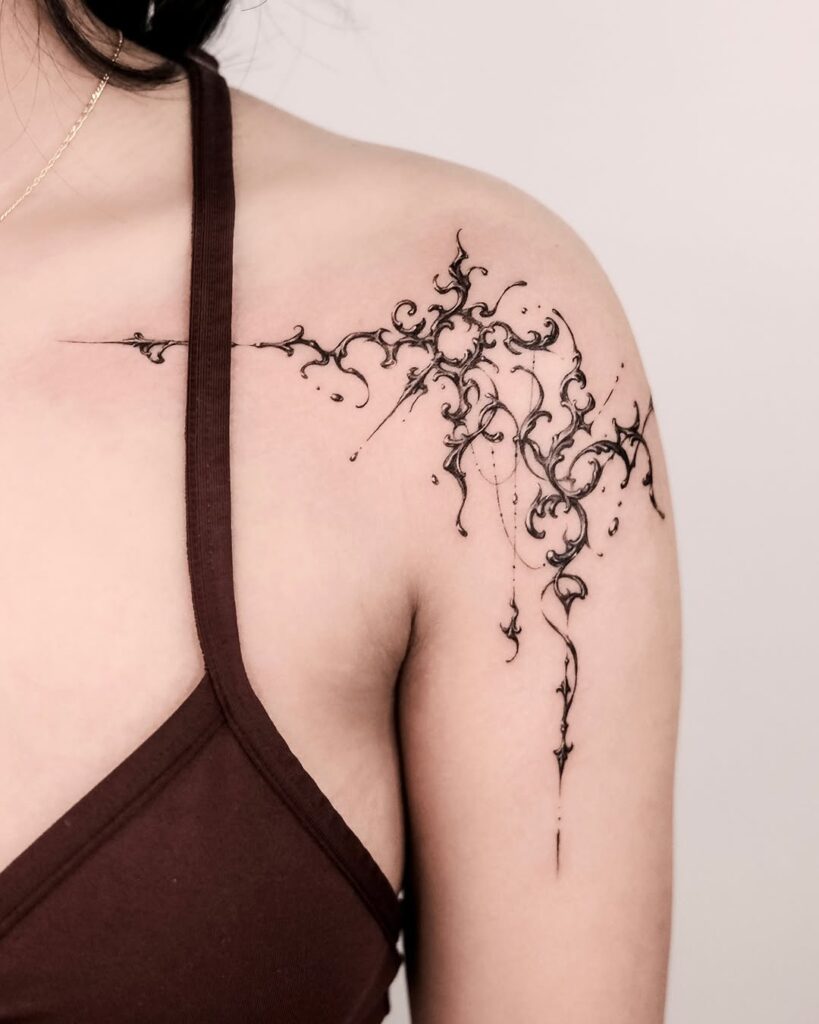 Feminine Abstract Shoulder Tattoo