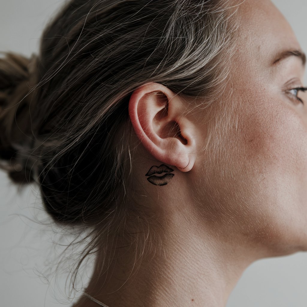 Kiss Mark Tattoo Behind The Ear