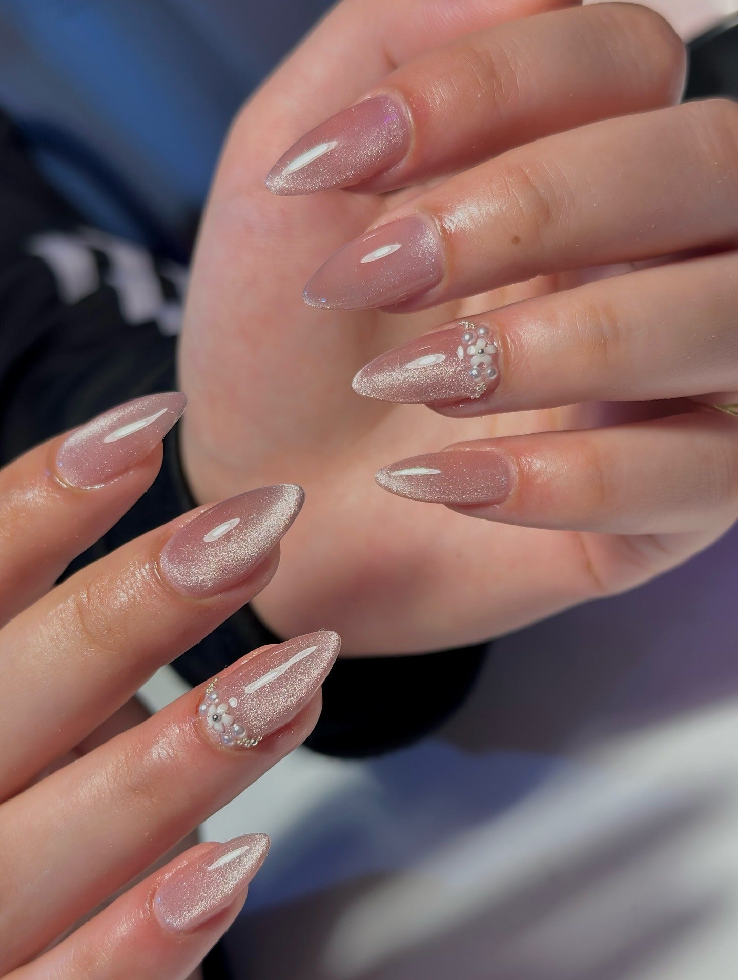 4. Shimmering Dusty Rose with Pearl Embellishments (Winter Birthday Nail Ideas)