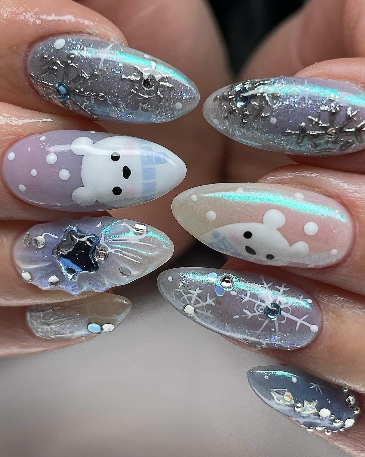 6. Iridescent Polar Bear Fantasy (Winter Birthday Nail Ideas)