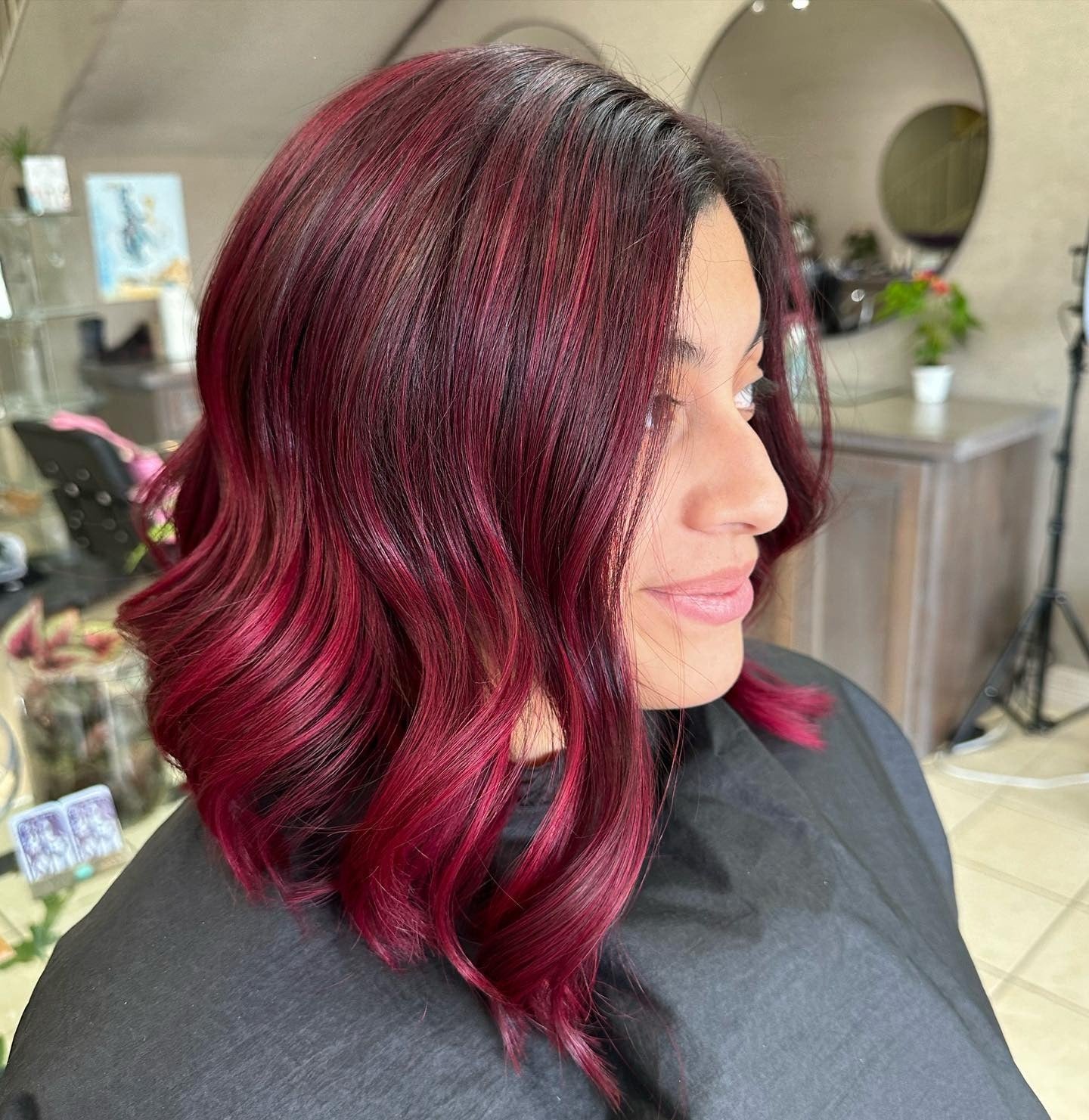 7. Vibrant Burgundy with Soft Waves (Burgundy Balayage Hair Color)