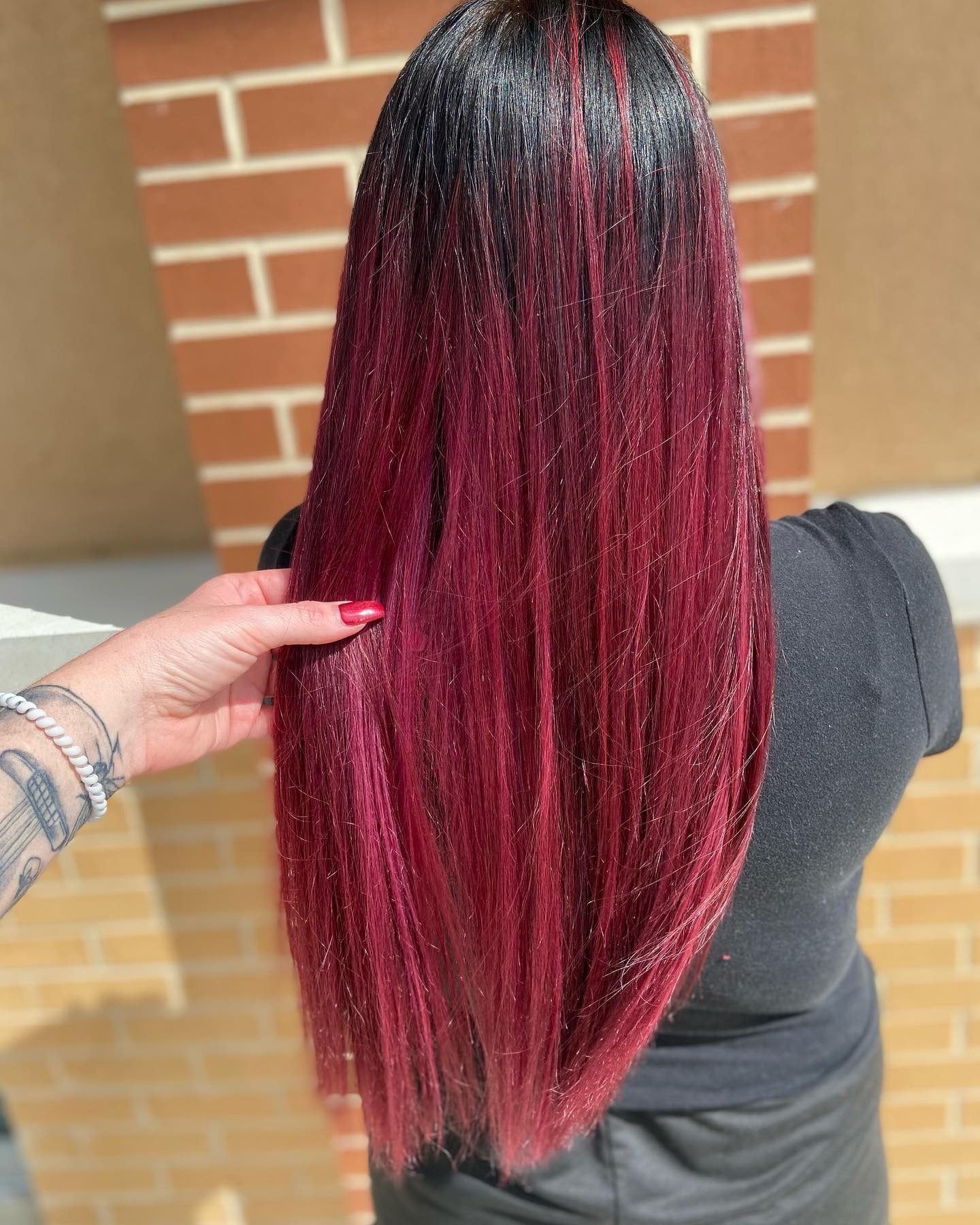 11. Sleek Burgundy Balayage with Dark Roots (Burgundy Balayage Hair Color)