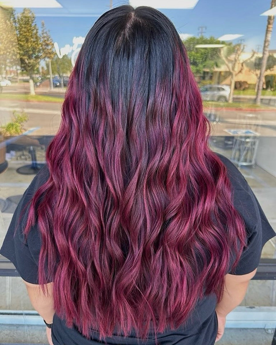 12. Textured Burgundy Balayage Waves (Burgundy Balayage Hair Color)