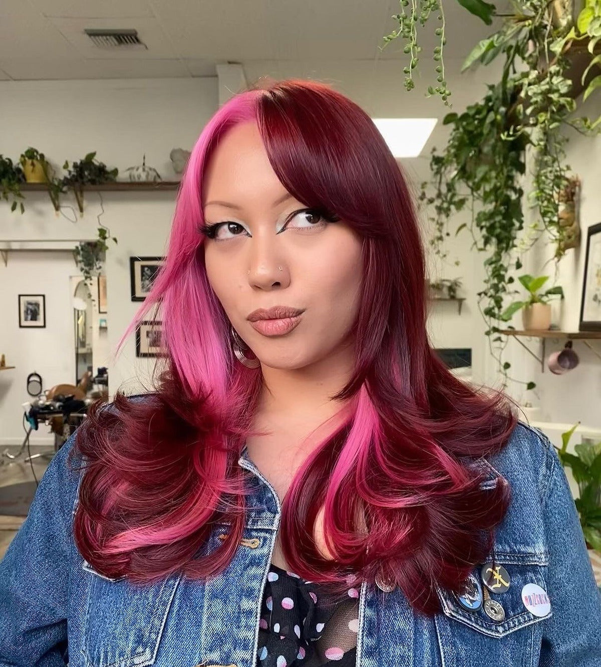 6. Deep Cherry with Magenta Framing Layers (Red Hair with Highlights)