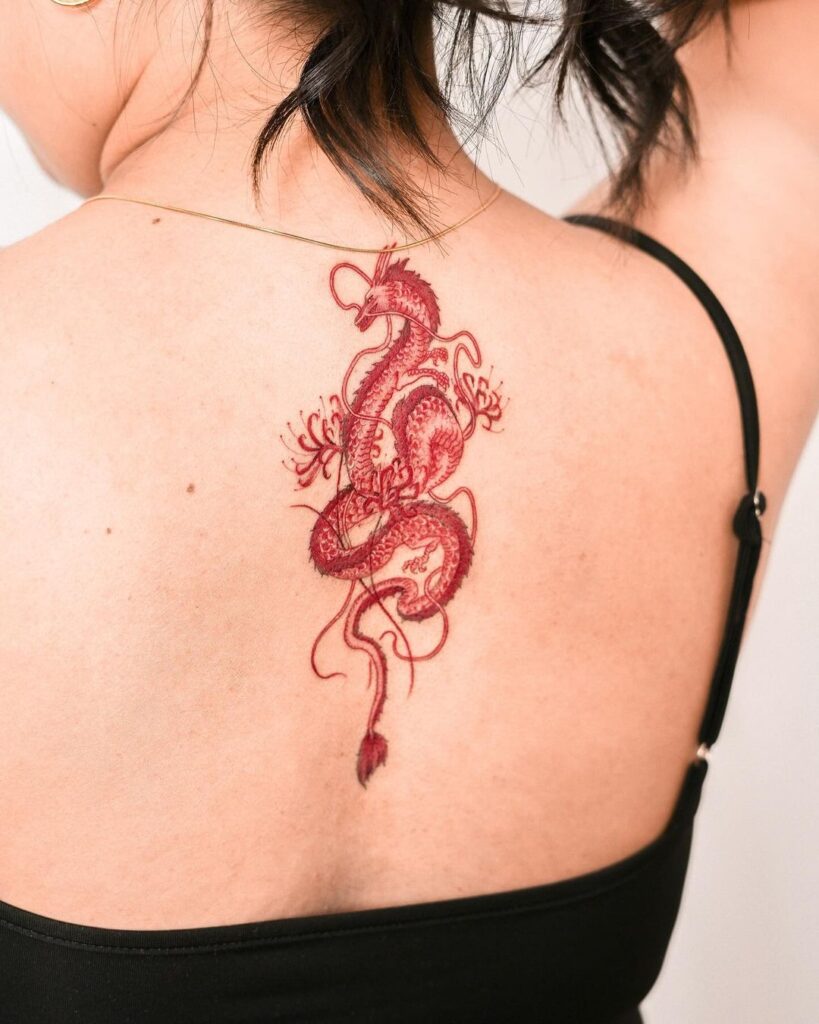 Red Dragon Upper Back Tattoo