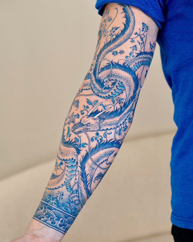 Blue Dragon Sleeve Tattoo