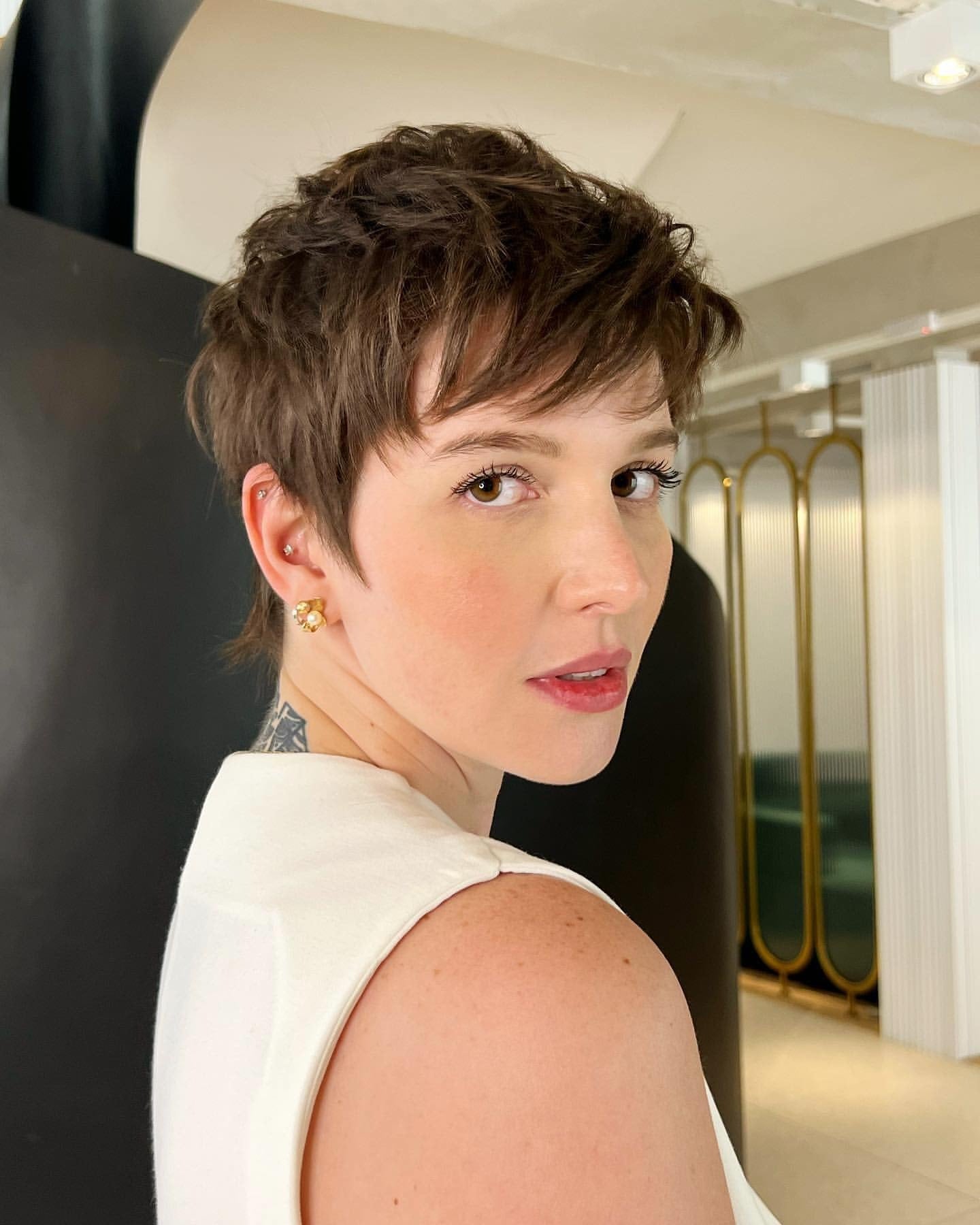3. Choppy Brunette Pixie with Fringe (Long Pixie Cuts)
