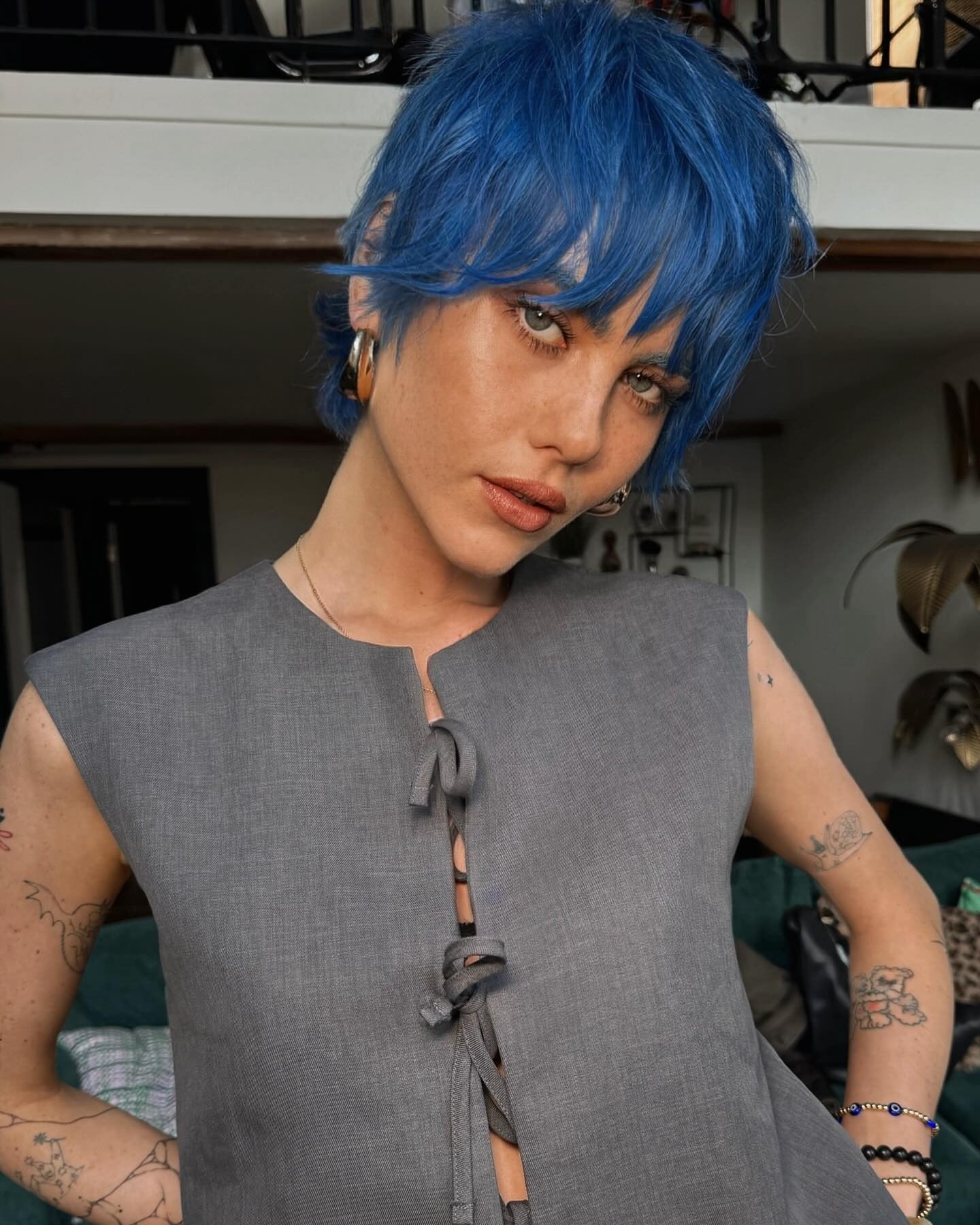 11. Electric Blue Shaggy Pixie (Long Pixie Cuts)