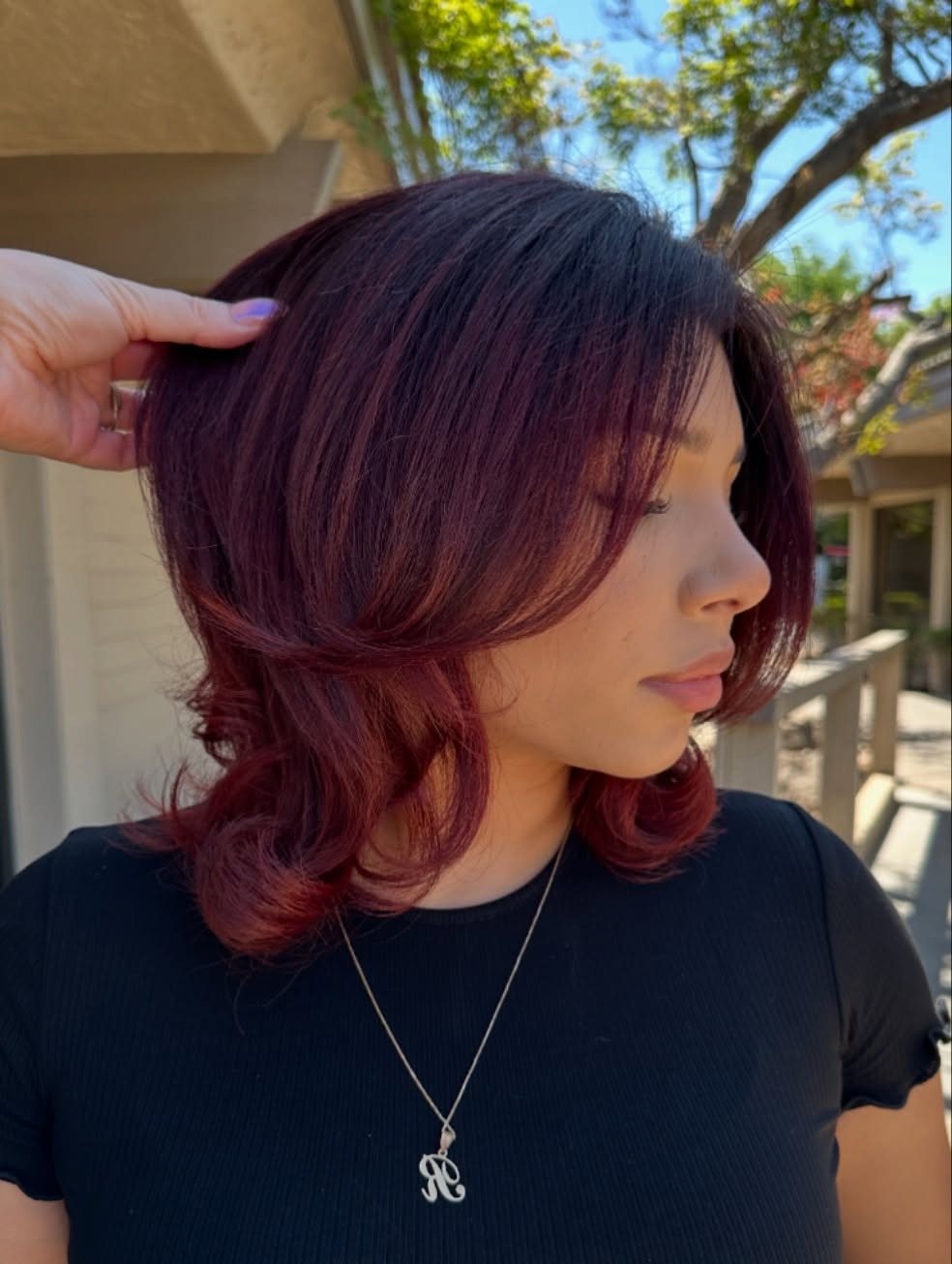 7. Layered Lob with Face-Framing in Burgundy Red (Short Hairstyles)