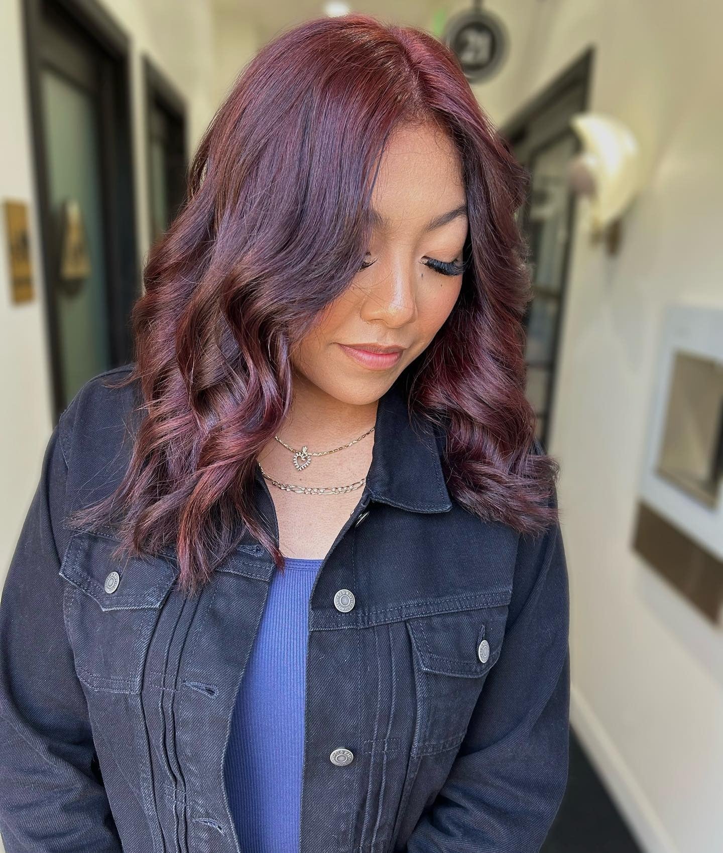 9. Layered Mahogany Waves (Mahogany Hair Color)