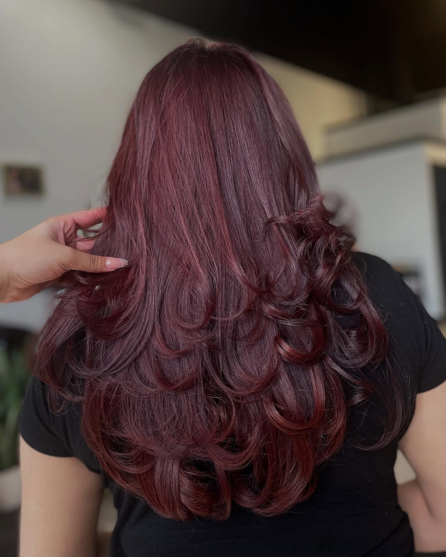 10. Cascading Mahogany Layers (Mahogany Hair Color)